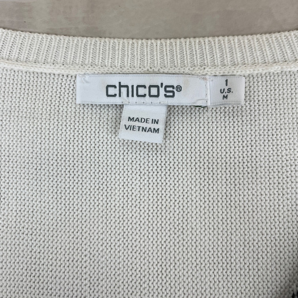 Chico's Abstract Print Intarsia Sweater Sz 1 (M) Pullover Dolman Sleeves Classic - Picture 5 of 9